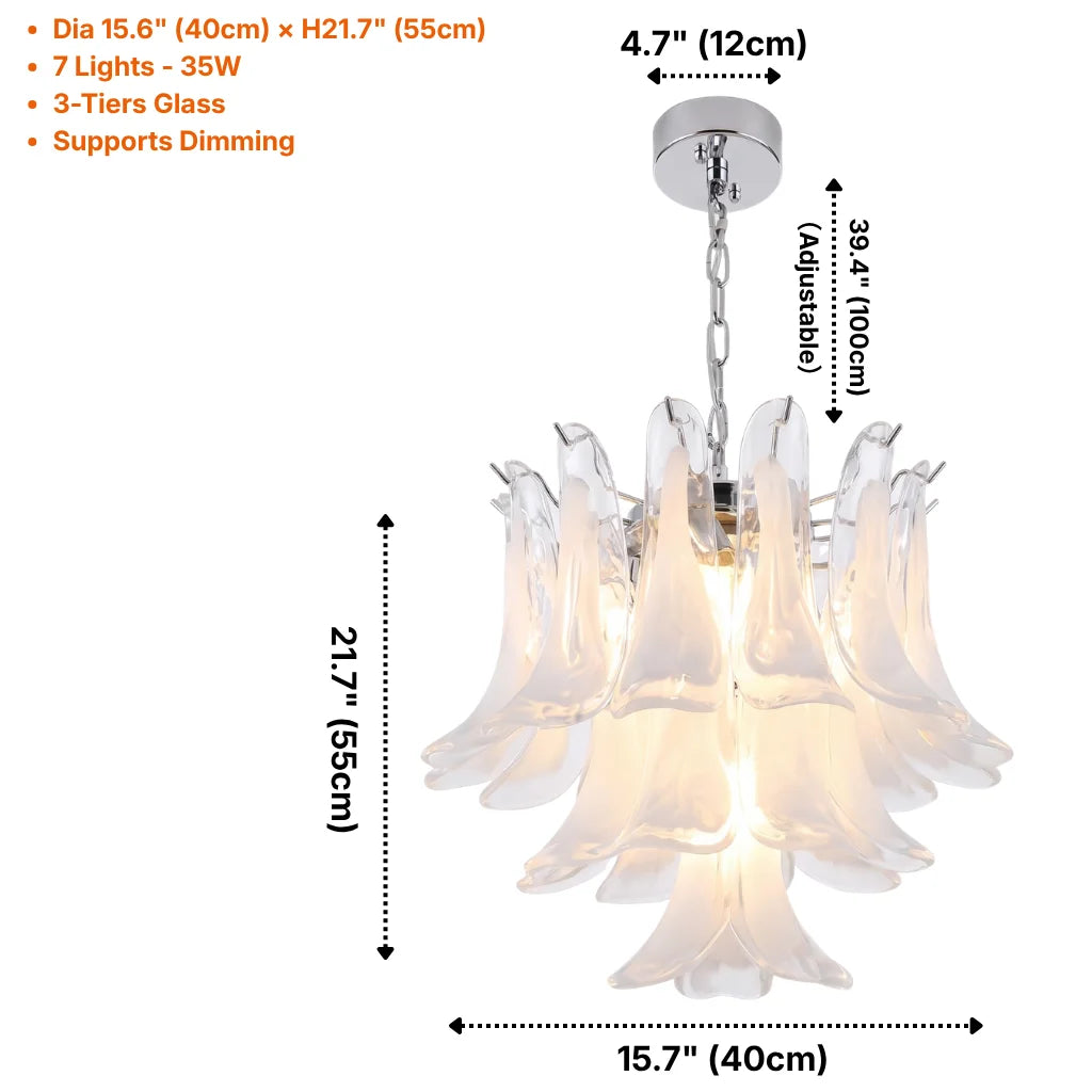 Calla Chrome Frosted Glass Tiered Chandelier - D16" x H22" (3 Tiers)