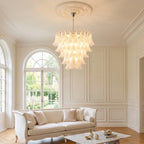 Calla Chrome Frosted Glass Tiered Chandelier - D31.5" x H37.4" (6 Tiers)