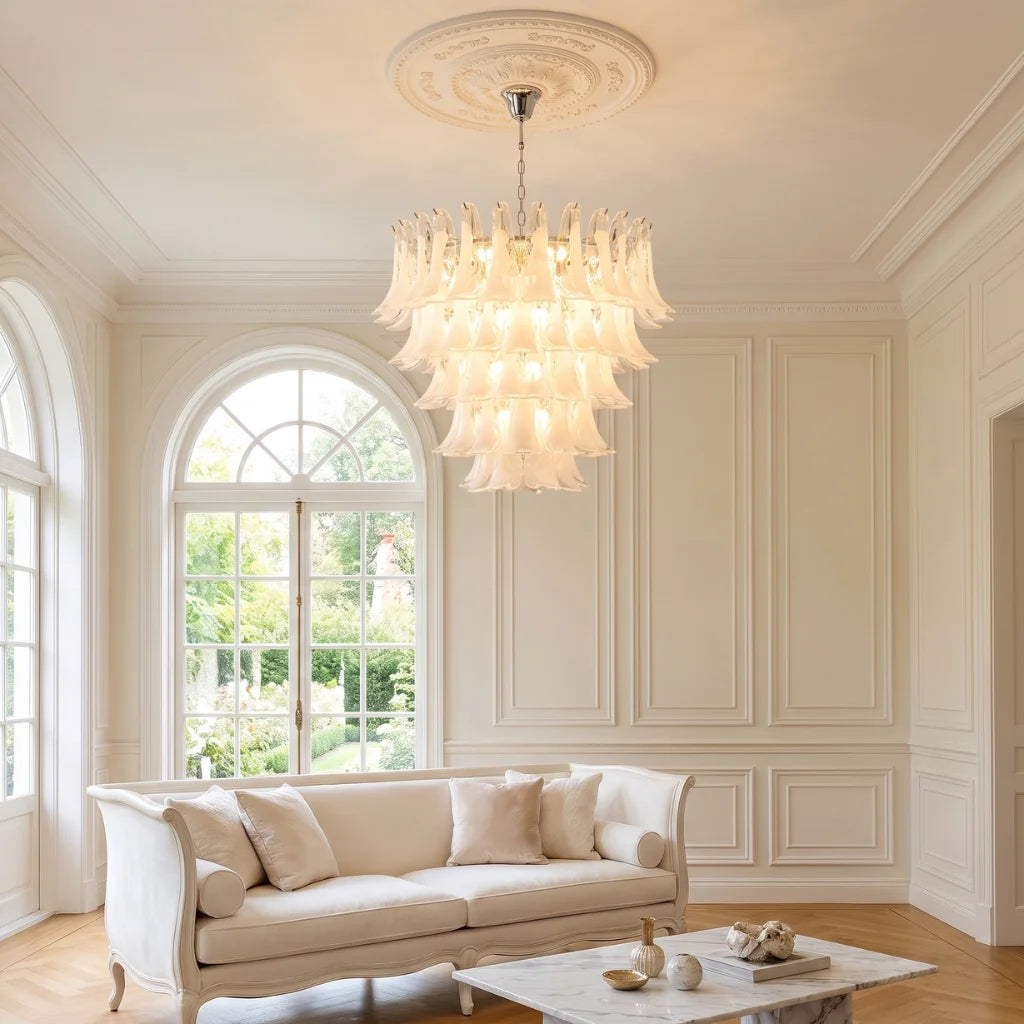 Calla Chrome Frosted Glass Tiered Chandelier - D31.5" x H37.4" (6 Tiers)