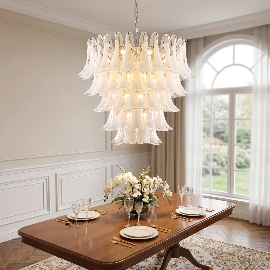 Calla Chrome Frosted Glass Tiered Chandelier - D19.7" x H25.6" (4 Tiers)