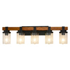 Silas matte black wall lamp with wood and glass shades