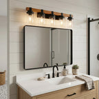 Silas wood glass wall lamp in contemporary bedroom setting