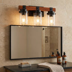 Silas wood wall lamp with glass shades hallway corridor installation