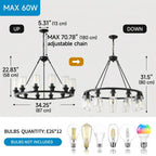 Forge wagon wheel chandelier angled perspective view