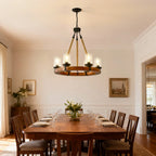 Silas wood wagon wheel chandelier size dimensions and specifications