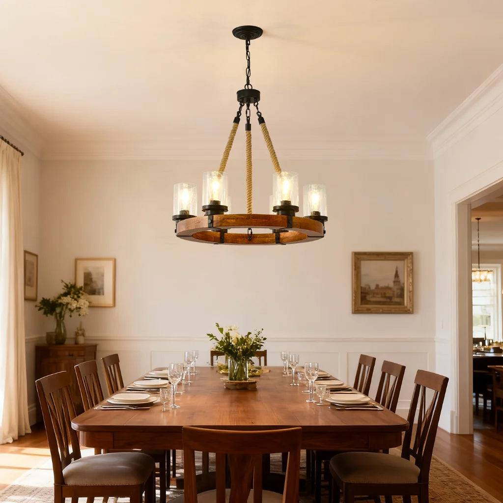 Silas wood wagon wheel chandelier size dimensions and specifications