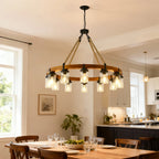 Silas wood wagon wheel chandelier solid wood frame detail close-up