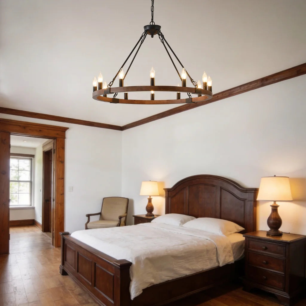 Ember wood wagon wheel chandelier size dimensions and specifications