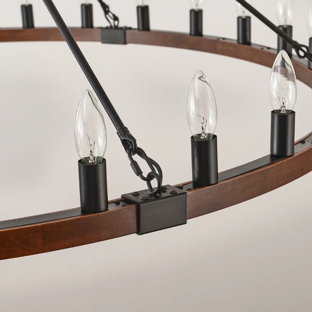 Ember wagon wheel chandelier packaging and assembly components