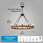 Ember wagon wheel chandelier angled perspective view