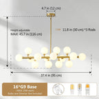Vesper 16-Light Modern Farmhouse Pendant Light with Glass Shade close-up detail view