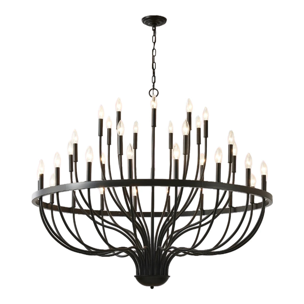Coronet Industrial Iron Candle Chandelier with Gold & Black Finish front view on white background