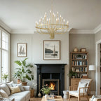 Coronet Industrial Iron Candle Chandelier decorative gold scrollwork and ornamental detail