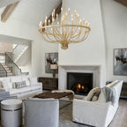Coronet Industrial Iron Candle Chandelier wrought iron and gold accent detail close-up