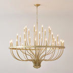 Coronet Industrial Iron Candle Chandelier brushed gold finish surface texture close-up