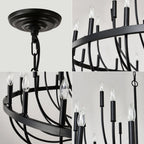 Coronet Industrial Iron Candle Chandelier matte black and polished gold contrast detail
