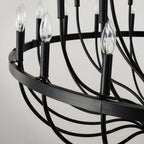 Coronet Industrial Iron Candle Chandelier matte black iron finish texture close-up