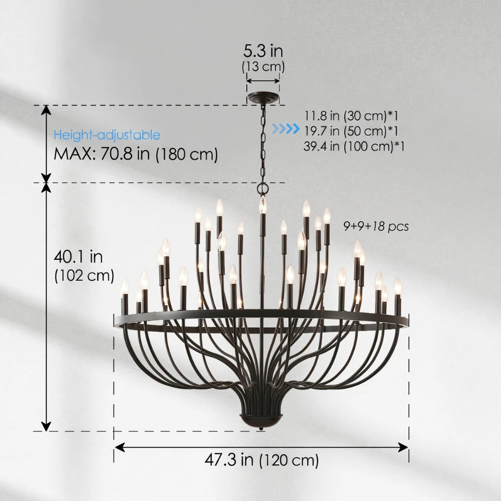 Coronet Industrial Iron Candle Chandelier gold finish front angle view on white background