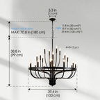 Coronet Industrial Iron Candle Chandelier with Gold & Black Finish side angle view on white background