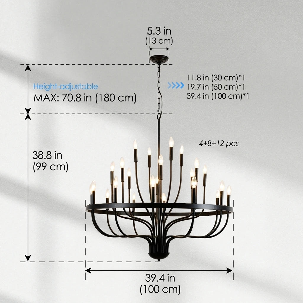 Coronet Industrial Iron Candle Chandelier with Gold & Black Finish side angle view on white background
