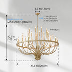 Coronet Industrial Iron Candle Chandelier gold finish view from below on white background