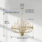 Coronet Industrial Iron Candle Chandelier gold candle arms full view on white background
