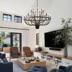 Coronet Industrial Iron Candle Chandelier black iron frame structure detail close-up