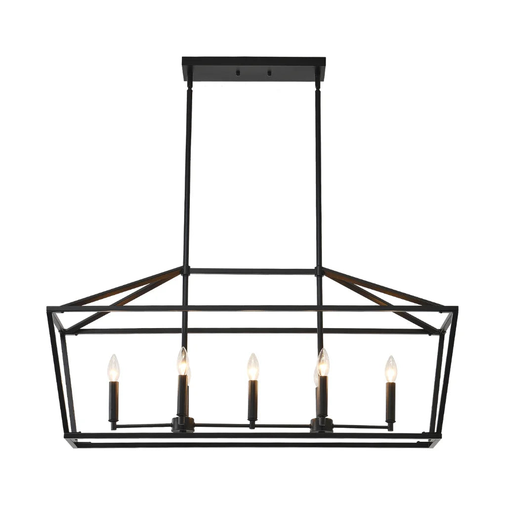 Atrium Matte Black Industrial Linear Chandelier front view on white background