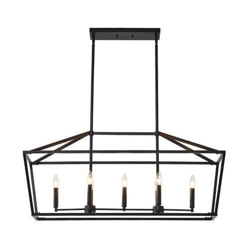 Atrium Matte Black Industrial Linear Chandelier front view on white background