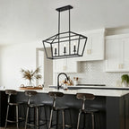 Atrium Matte Black Industrial Linear Chandelier in farmhouse kitchen setting