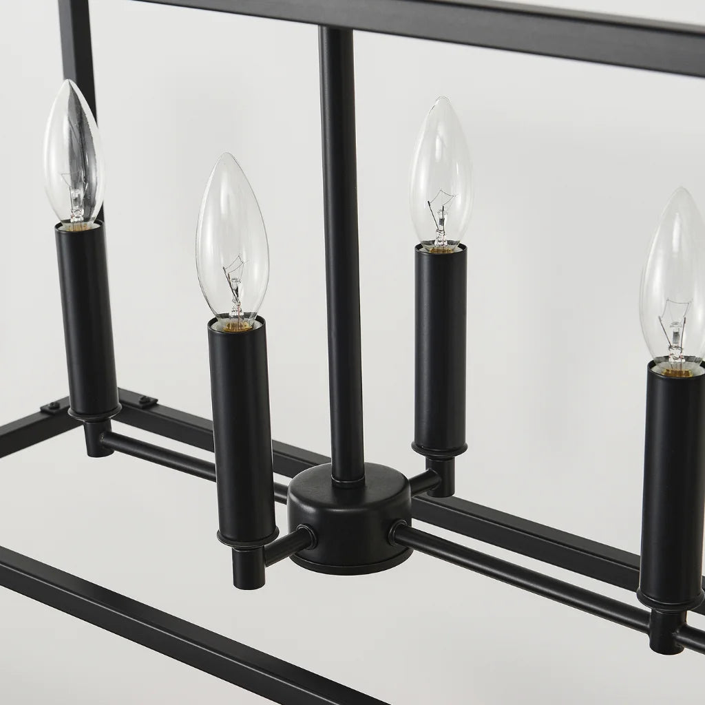Atrium Matte Black Industrial Linear Chandelier packaging box and assembly components