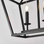 Atrium Matte Black Industrial Linear Chandelier installed in vaulted ceiling living space