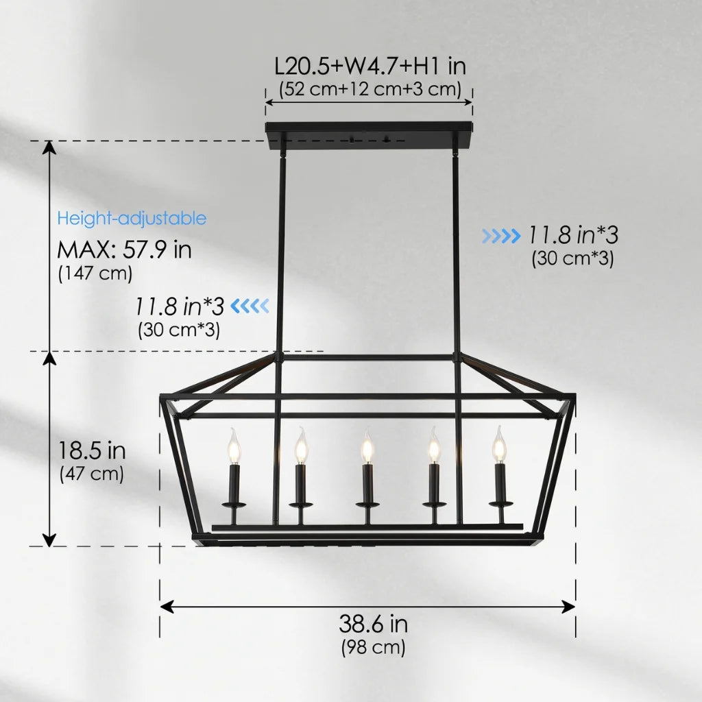 Atrium Matte Black Industrial Linear Chandelier in modern kitchen island setting