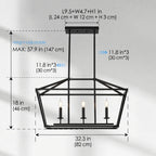 Atrium Matte Black Industrial Linear Chandelier in dining room setting with warm lighting