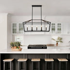 Atrium Matte Black Industrial Linear Chandelier light fixture and bulb socket detail close-up