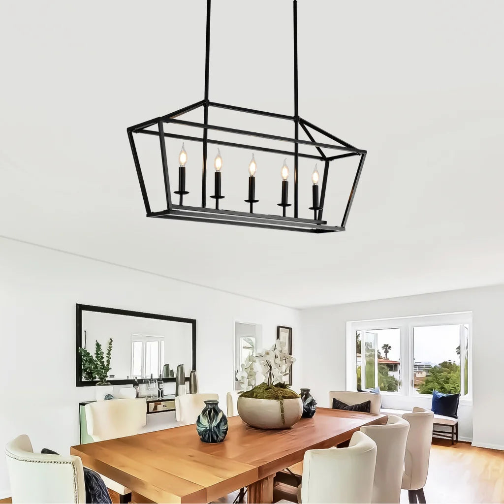 Atrium Matte Black Industrial Linear Chandelier industrial design detail showing chain and canopy
