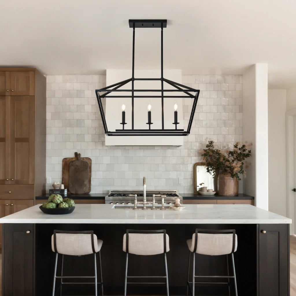 Atrium Matte Black Industrial Linear Chandelier alternate angle on white background
