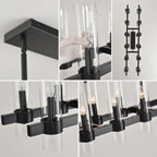 Aero matte black linear farmhouse chandelier packaging and assembly components