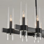 Aero matte black linear farmhouse chandelier close-up showing light arrangement