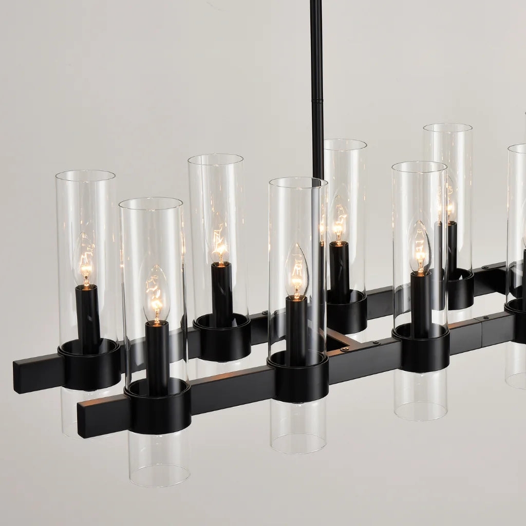 Aero matte black linear farmhouse chandelier top view showing linear frame structure