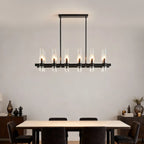 Aero matte black linear farmhouse chandelier side angle view on white background