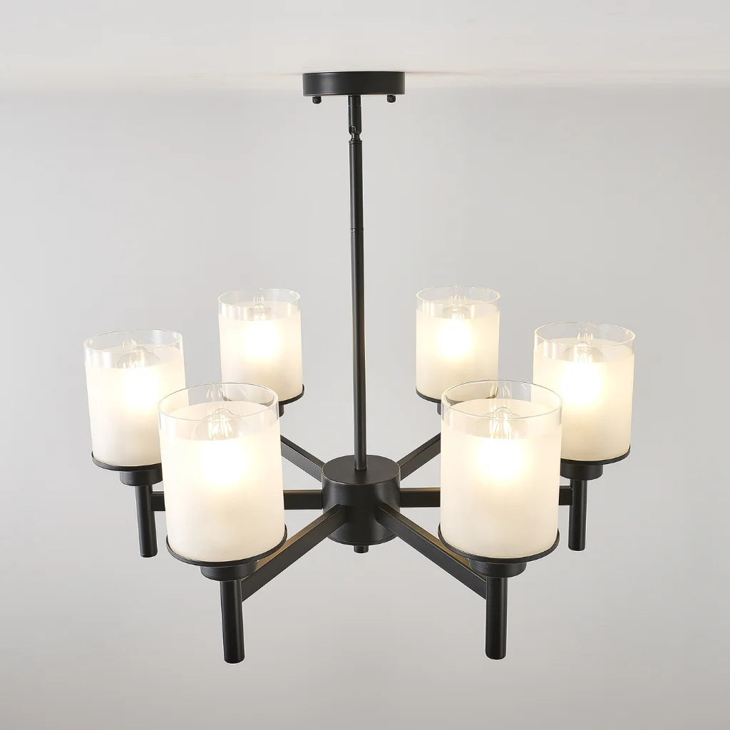 Clara matte black farmhouse chandelier packaging and assembly components