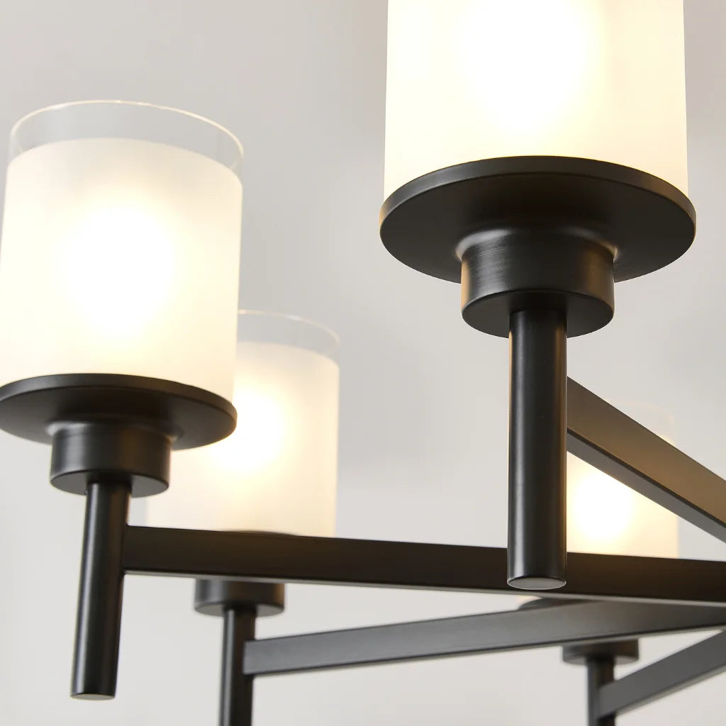 Clara matte black farmhouse chandelier top view showing metal frame structure
