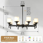 Clara matte black farmhouse chandelier in dining room setting above table