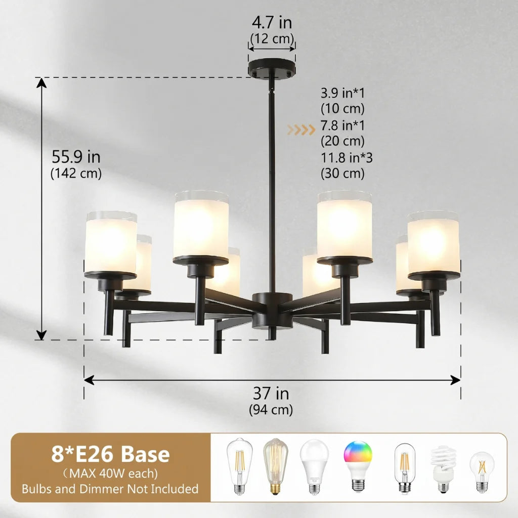 Clara matte black farmhouse chandelier in dining room setting above table