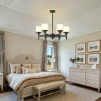 Clara matte black farmhouse chandelier matte black metal frame detail close-up