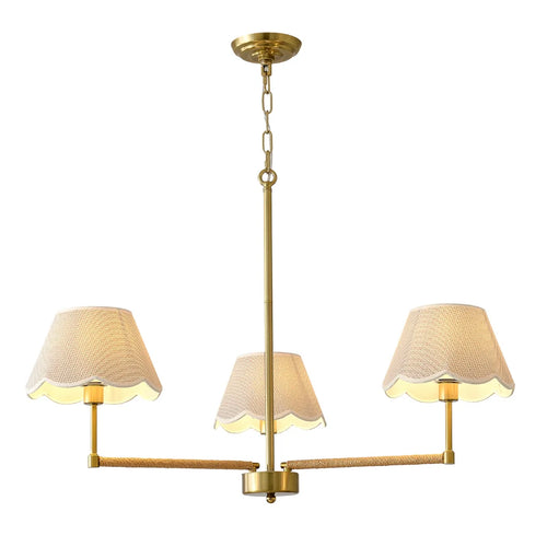 gold rope chandelier with fabric shades