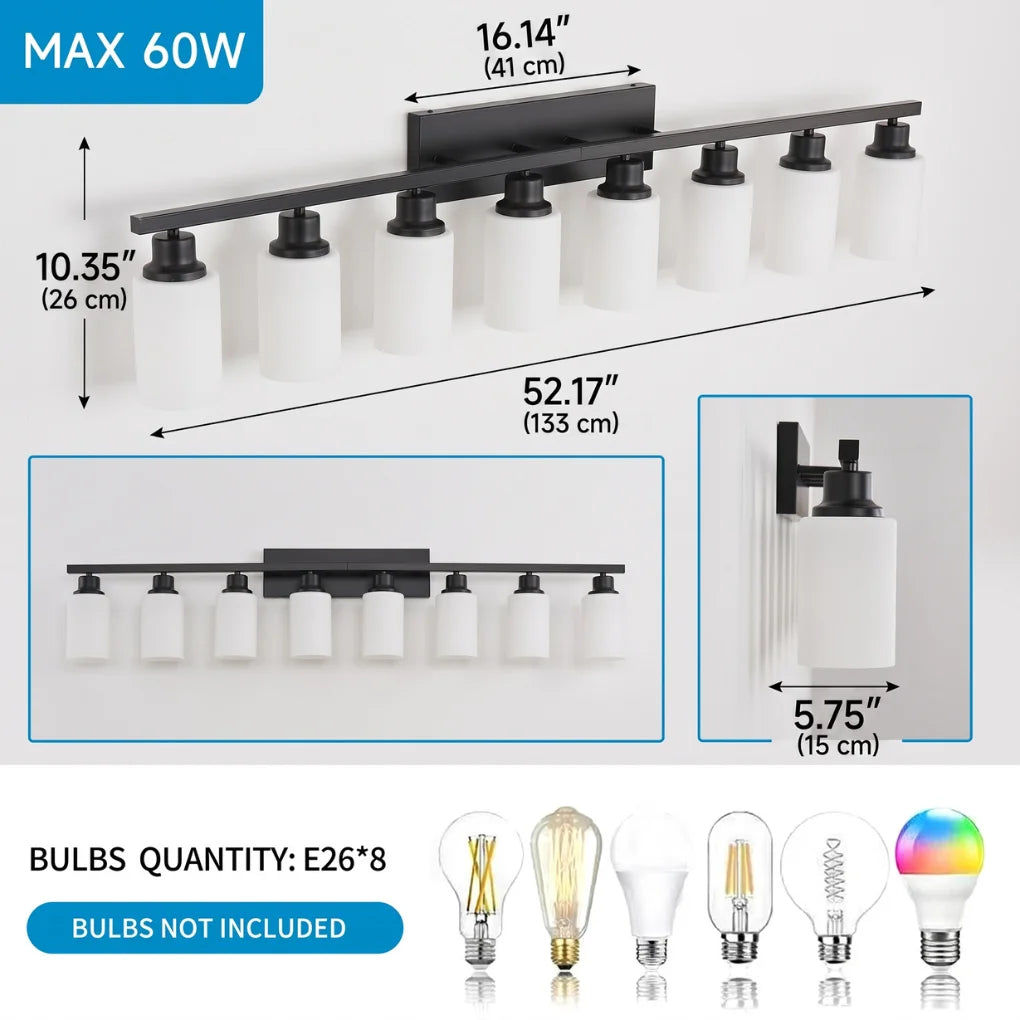 Dawn Matte Black Wall Sconce with white glass shades close-up