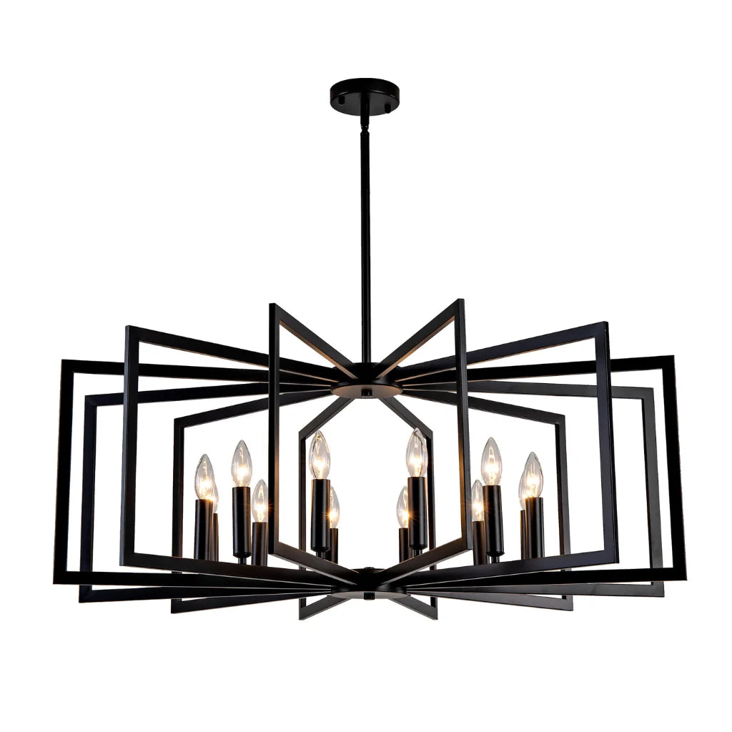 Nexus Metal Lantern Tiered Pendant Chandelier Matte Black front view on white background