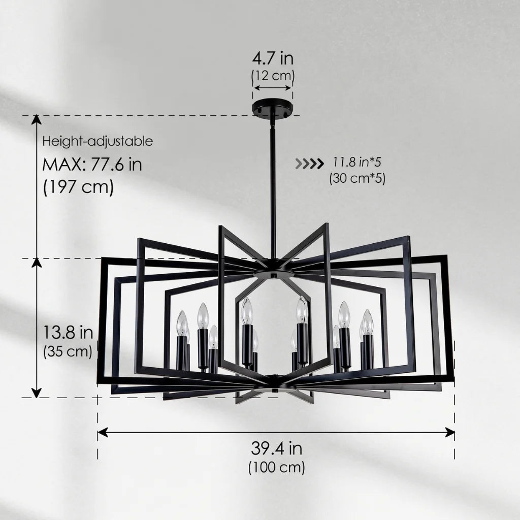 Nexus Metal Lantern Tiered Pendant Chandelier Matte Black alternate angle view
